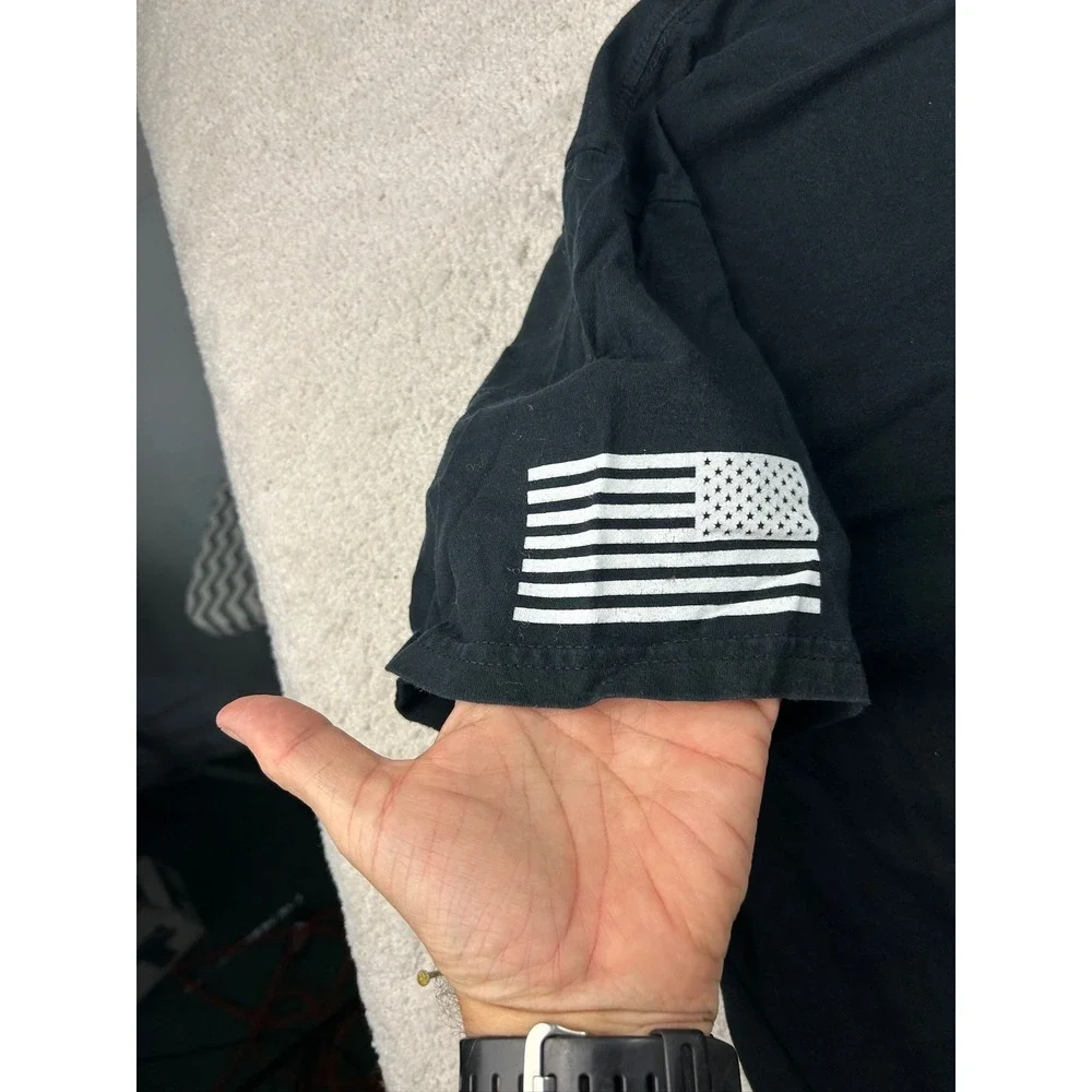 Thin Blue Line American Flag Shirt Mens 2XL Black Patriotic Police Support Tee‎ - Picture 3 of 11